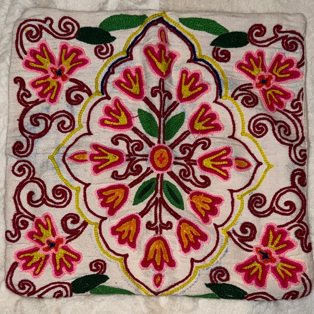 Colorful Embroidered Cushion Cover